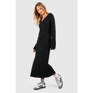 Robe Midaxi En Maille À Manches Évasées - Noir - 36, Noir