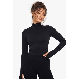 Boohoo Basics Veste Zippée À Côtes Sans Couture - Noir - L, Noir