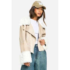 Veste Biker Teddy À Garniture En Synthétique - Gris Pierre - 36, Gris Pierre