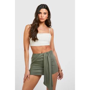 Jupe Mini Drapée À Panneaux Effet Lin - Vert Kaki - 42, Vert Kaki
