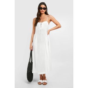 Robe Midaxi Fermée À Nouer Sur Le Devant, Style Fermière, Effet Lin - Blanc - 36, Blanc