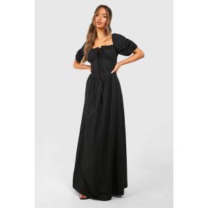 Popeline Maxi Robe De Paysanne - Noir - 42, Noir