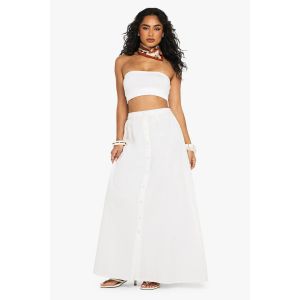 Jupe Maxi Effet Lin Avec Bouton Sur Le Devant - Blanc - 38, Blanc
