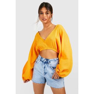 Haut En Étamine À Encolure Plongeante Et Manches Chauve-Souris Smock - Orange Safran - 36, Orange Safran