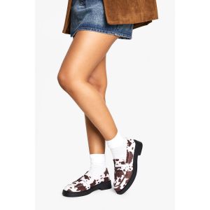 Mocassins Chunky À Imprimé Vache Et Imitation Peau De Poney - Marron Chocolat - 38, Marron Chocolat