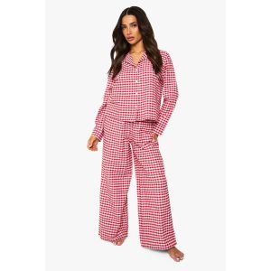 "Petite" Ensemble Pyjama Chemise À Manches Longues Carreaux Gingham & Pantalon - Rouge - 42, Rouge