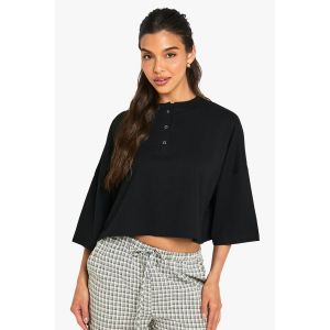 Henley Popper Boxy Crop T-Shirt - Noir - 38, Noir