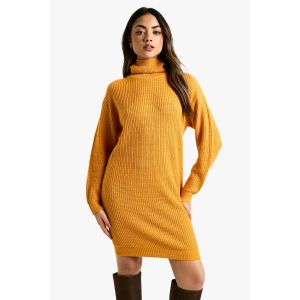 Robe Pull Basique À Col Roulé - Jaune Moutarde - S, Jaune Moutarde