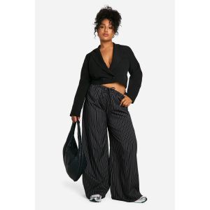 "Plus" Pantalon Fluide Large À Rayures Tissées Pour Tailles "Plus" - Noir - 46, Noir