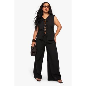 Ensemble Grande Taille : Haut Sans Manches À Nouer À L'Avant Et Pantalon Style Paperbag - Noir - 48, Noir