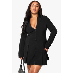 "Plus" Robe Blazer Ajustée Avec Détails Crochet Et Œil, Taille Cintrée - Noir - 44, Noir
