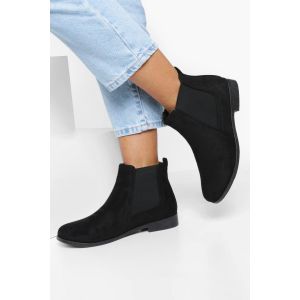Bottes Chelsea Plates En Faux Suède À Largeur Ample - Noir - 40, Noir