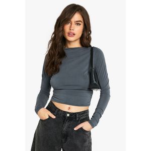 Peached Jersey Drape Long Sleeve Top - Gris Anthracite - 34, Gris Anthracite