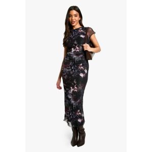 Robe Midaxi En Mesh À Imprimé Floral Abstrait Avec Fronces - Multicolore - 38, Multicolore