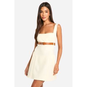 Mini Robe À Encolure Carrée Ceinturée - Blanc Écru - 42, Blanc Écru
