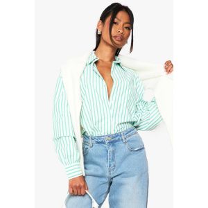 Chemise Oversize À Rayures Fines - Vert - 36, Vert