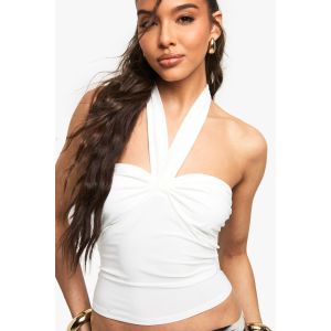 Top Halter Dos Nu Double Couche À Buste Ruché - Blanc - 42, Blanc