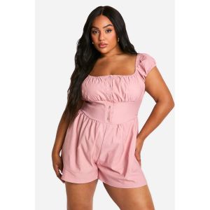 Combinaison Milkmaid Grande Taille En Tissu Tissé Stretch À Manches Bouffantes - Rose - 56, Rose
