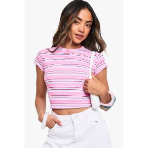 T-Shirt Bébé Rayé En Côtes Et Manches Cap - Rose - 36, Rose