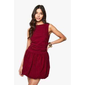 Robe Mini Structurée À Encolure Fendue Et Manches Bouffantes - Rouge Bordeaux - 44, Rouge Bordeaux