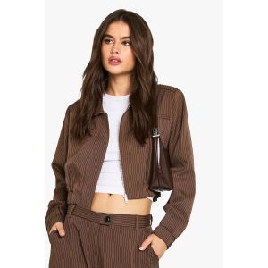 Veste Bomber Ajustée À Rayures Fines - Marron Chocolat - 42, Marron Chocolat