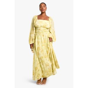 "Plus" Robe Maxi Grande Taille À Encolure Carrée Et Taille Élastiquée - Jaune - 50, Jaune