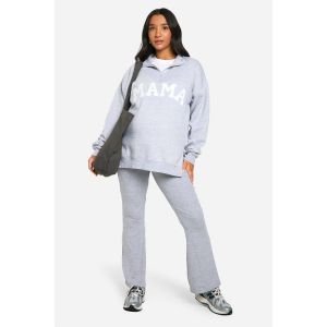 Vêtement De Maternité Mama Appliqué Sweat-Shirt À Demi-Zip Et Leggings Évasés - Gris Perle - 42, Gris Perle