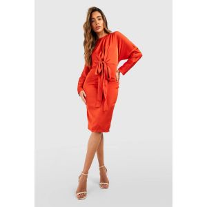 Robe Midi En Satin Avec Détail Drapé Et Noué Dans Le Dos - Orange Rouille - 40, Orange Rouille