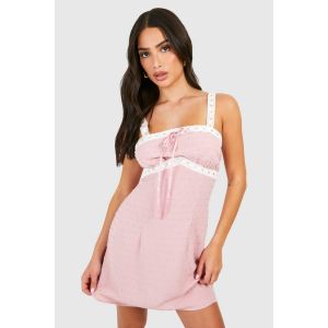"Petite" Robe Mini Texturée Tissée Avec Bordure En Dentelle - Rose - 38, Rose