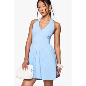 Robe Mini Bengaline À Décolleté Plongeant - Bleu - 42, Bleu