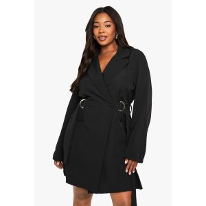 "Plus" Robe Blazer Cintrée À La Taille Avec D-Ring - Noir - 50, Noir