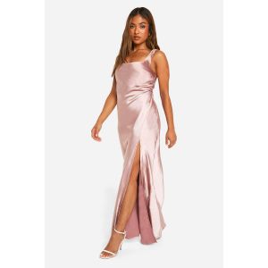 "Petite" Robe Maxi En Satin À Col Carré - Rose Incarnat - 42, Rose Incarnat