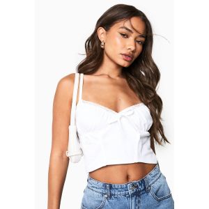 Haut Corset En Coton Avec Bordure De Dentelle Et Laçage À L'Avant - Blanc - 44, Blanc