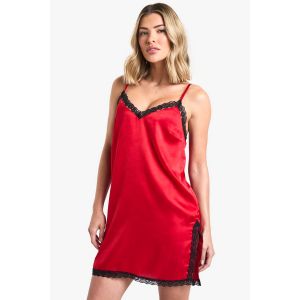 Chemise En Satin À Bordure De Dentelle - Rouge - 34, Rouge