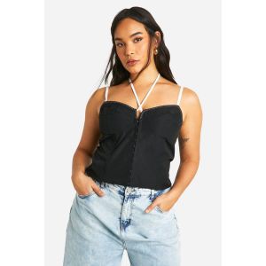 "Plus" Corset En Dentelle À Surpiqûres Contrastées Et À Fines Bretelles - Noir - 48, Noir