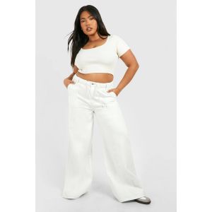 Grande Taille - Jean Large Écru À Cordon De Serrage - Blanc Écru - 50, Blanc Écru