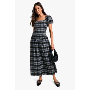 Robe Mi-Longue Froncée À Carreaux - Noir - 42, Noir