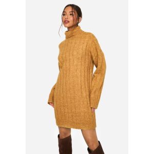 Robe Pull À Côtes Larges Et Douces, Col Roulé - Jaune Moutarde - M, Jaune Moutarde