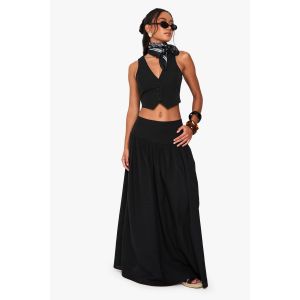 Jupe Maxi Look Lin Complet Avec Détails En Panneaux - Noir - 40, Noir