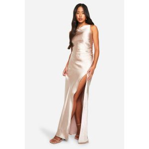 Robe Maxi En Satin Pour Demoiselles D'Honneur À Encolure Échancrée - Huître - 46, Huître