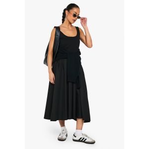 Robe Midaxi Smock En Tissu Mixte À Encolure Échancrée Et Texture Côtelée - Noir - 46, Noir