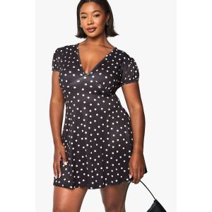 Robe Mini Skater À Pois Avec Ourlet Tombant - Noir - 44, Noir