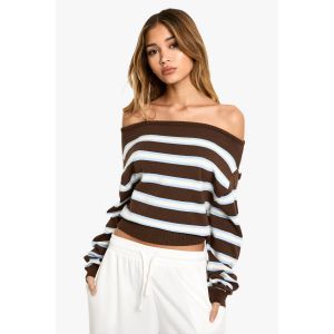 Pull En Maille Ample À Épaules Dénudées - Marron - M, Marron