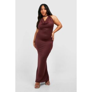 Robe Maxi Grande Taille Drapée À Encolure Halter Slinky Dress - Rouge Cerise - 48, Rouge Cerise