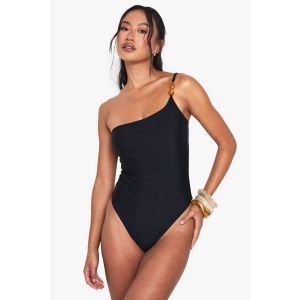 Maillot De Bain À Une Épaule Avec Pierre En Résine - Noir - 34, Noir