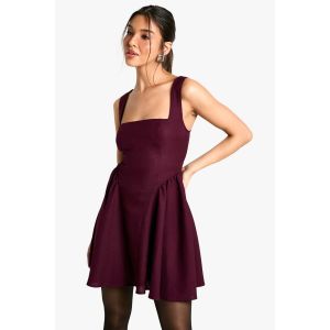 Boucle Tailored Pleated Skater Dress - Rouge Bordeaux - 42, Rouge Bordeaux