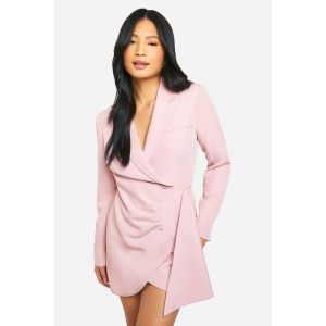 "Petite" Robe Blazer Portefeuille À Détail Drapé - Nude/Coquille D'Œuf - 36, Nude/Coquille D'Œuf