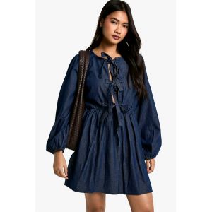 Robe En Denim Avec Détail De Laçage - Bleu Indigo - 34, Bleu Indigo