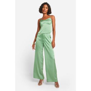 Pantalon Long En Satin À Jambes Larges - Vert Kaki - 44, Vert Kaki