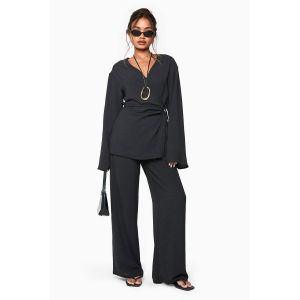 Pantalon À Taille Élastique Tissé À Jambes Larges - Noir - 40, Noir